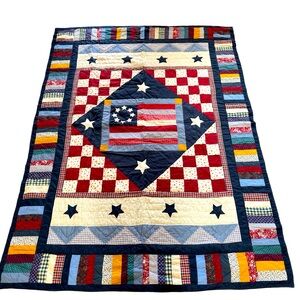 Vintage Quilt Handmade American Flag 61 X 82 Twin Patchwork Patriotic